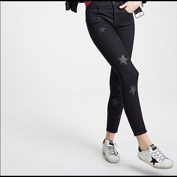 Current Elliott high waisted black stiletto star printed jeans 27 - Picture 1 of 5